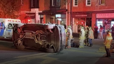 Canada, Vehicle Overturns After Hitting Parked Vehicles, One Injured