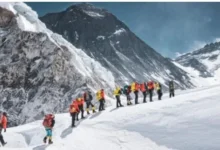 Broad Peak in Pakistan's Karakoram range following a reported avalanche as rescue teams prepare to search for missing climbers, including Nirmal Purja.