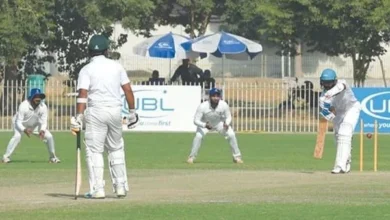 A Pakistan cricket stadium with the PCB logo, domestic cricketers in action, and a cricket calendar highlighting the 2026–27 season.