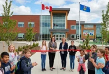 A modern school building under construction in Canada