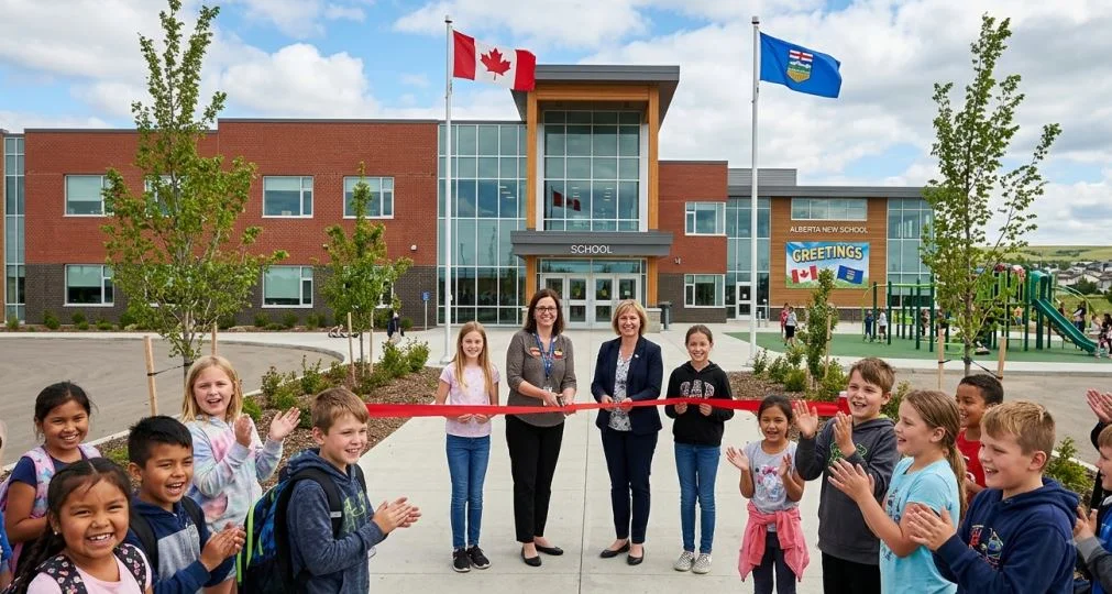 A modern school building under construction in Canada