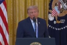 US President Donald Trump speaks about Canada, tariffs, and wildfire smoke affecting the United States.