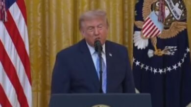 US President Donald Trump speaks about Canada, tariffs, and wildfire smoke affecting the United States.