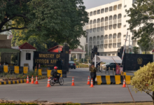 Pakistan Foreign Office building in Islamabad with the national flag, symbolizing the government's official response to India's recent statements on regional security.
