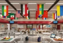 Alberta school with Canadian and Alberta flags under new education rules