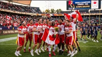 Canada women’s flag football team celebrates after winning the 2026 world championship