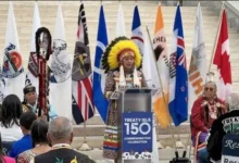 Indigenous leaders attend the Treaty 6 150th anniversary ceremony in Edmonton