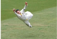 Steve Smith celebrates after taking a catch during a Test match against Bangladesh