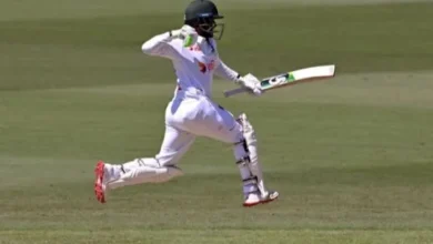Tanzid Hasan celebrates his maiden Test century against Australia in Darwin