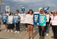 "WestJet Boeing 737 during flight attendants strike in Canada."