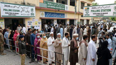 Election officials prepare polling stations ahead of voting for three Azad Jammu and Kashmir refugee constituencies in Rawalpindi and Islamabad.
