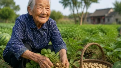 111-year-old Chinese woman working in the fields