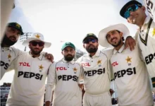 Pakistan Test cricket team players during a Test match