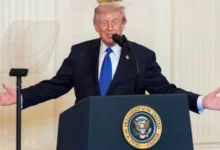 U.S. President Donald Trump speaking about the Iran conflict and American military capabilities.