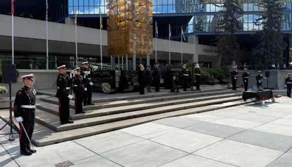 Calgary honours fallen firefighters during an annual memorial ceremony at the Walls of Memory/Lantern of Light.