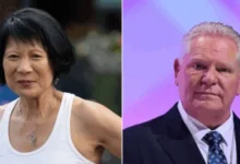 Doug Ford and Olivia Chow during a Toronto event ahead of the 2026 mayoral election
