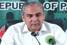 Pakistan Interior Minister Mohsin Naqvi addresses a press conference about the PTI Islamabad march