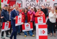 Mark Carney and supporters of the Forever Canadian campaign in Alberta
