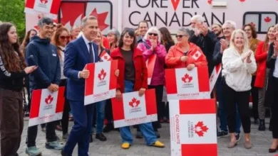 Mark Carney and supporters of the Forever Canadian campaign in Alberta