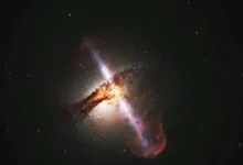 upermassive black hole and surrounding galaxy where new stars may be forming
