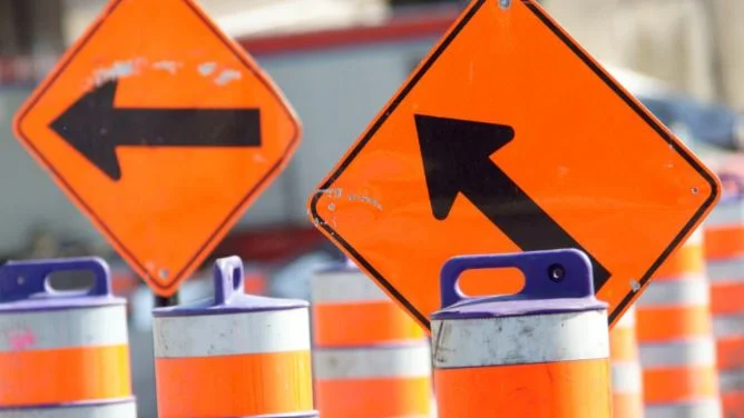Construction work on University Avenue in Toronto during watermain replacement project