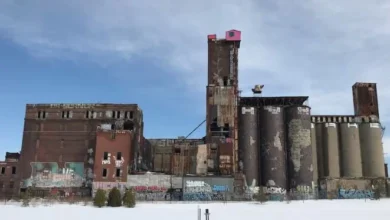 Historic Canada Malting Plant in Montreal, where a deteriorating brick wall has raised public safety concerns and prompted an emergency demolition request.