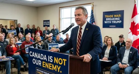 Mike Rogers calls on Donald Trump to end the trade war with Canada during the Michigan Senate race