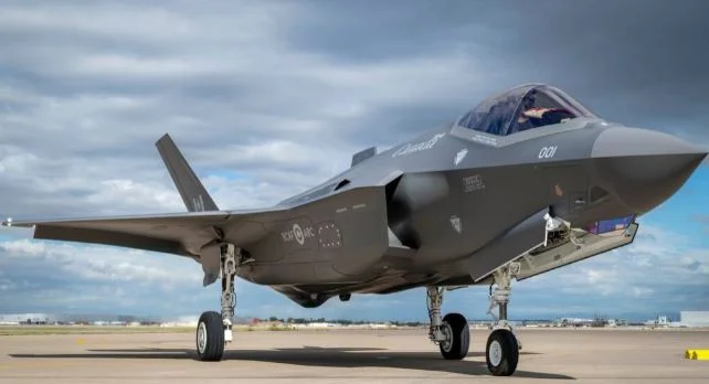 F-35 stealth fighter jet bearing Canadian national insignia as Canada receives its first two aircraft