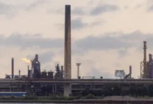 Stelco steel mill in Hamilton, Ontario, amid the Canadian government's review of proposed job cuts and possible legal action against its U.S. owner.