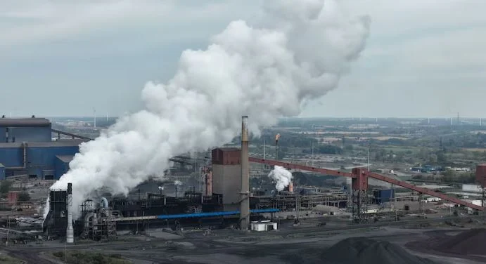 Stelco steel plant in Hamilton, Ontario, as up to 500 jobs face potential cuts and the Canadian government demands a job protection plan.