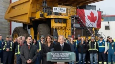Canadian Prime Minister Mark Carney and officials announce the Pacific Link Pipeline project connecting Alberta's oil production to the coast of British Columbia.