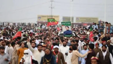 PTI long march participants travelling through Charsadda under the leadership of Khyber Pakhtunkhwa Chief Minister Sohail Afridi
