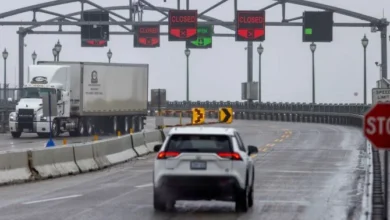 Vehicles crossing the Peace Bridge between Canada and the United States amid ongoing trade tensions