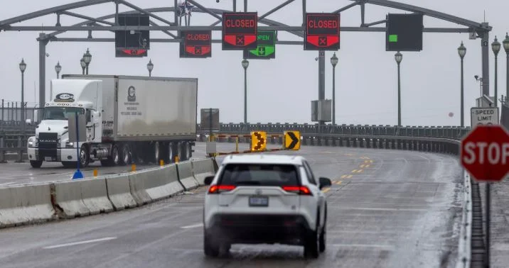 Vehicles crossing the Peace Bridge between Canada and the United States amid ongoing trade tensions