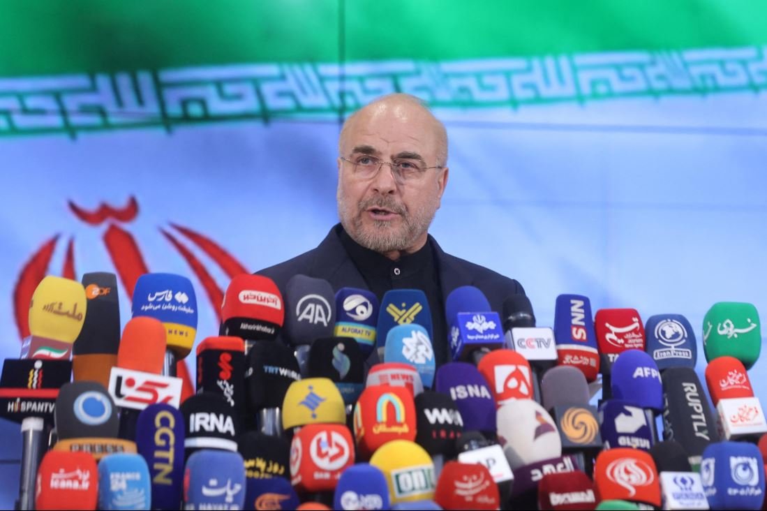 Iranian Parliament Speaker Mohammad Bagher Ghalibaf speaking about Iran's position on the conflict with the United States.