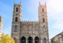 Restored exterior of Montreal’s historic Notre-Dame Basilica following years of stonework repairs and conservation