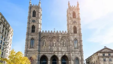 Restored exterior of Montreal’s historic Notre-Dame Basilica following years of stonework repairs and conservation