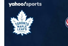 Toronto Maple Leafs celebrate a 6-2 victory over the Columbus Blue Jackets in an NHL game.